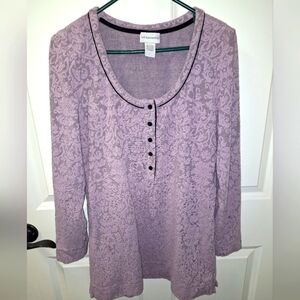 A Soft Surroundings lavender colored embossed long sleeve low-cut sweater